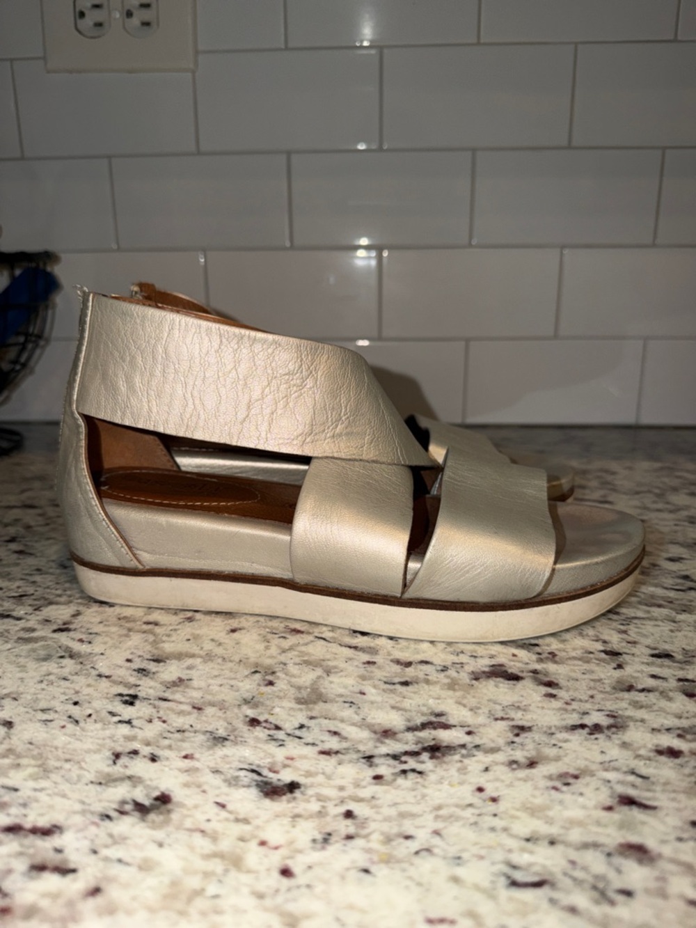 bussola Cream Leather Strappy Platform Sandal